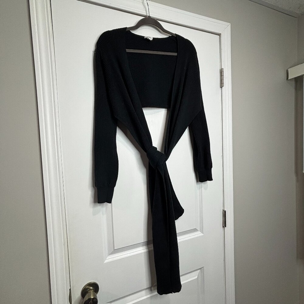 Anthropologie Daily Practice Black Long Sleeve Shrug with Tie Size XS